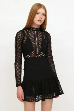 Self Portrait Hall Mini Dress Black Size 12 for rent on The Volte - image 3