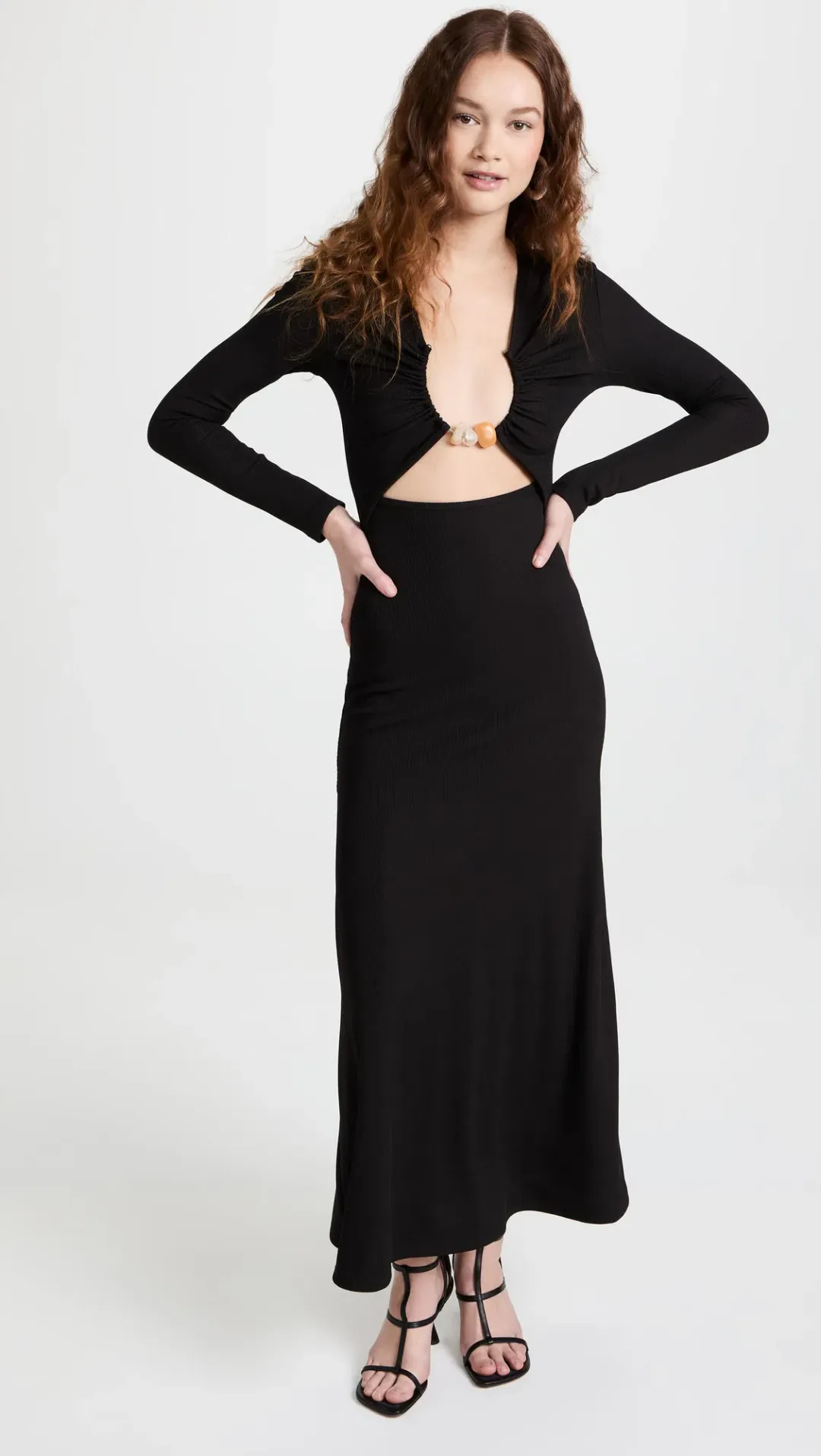 Christopher Esber Split Quartz Ruched Dress Black Size 8 for rent on The Volte - main image