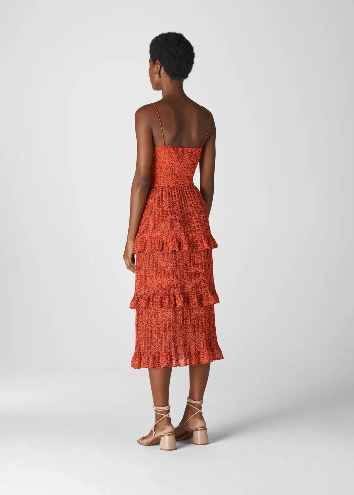 Whistles Mini Pleated Leopard Dress Red Print size 10 - Image 2