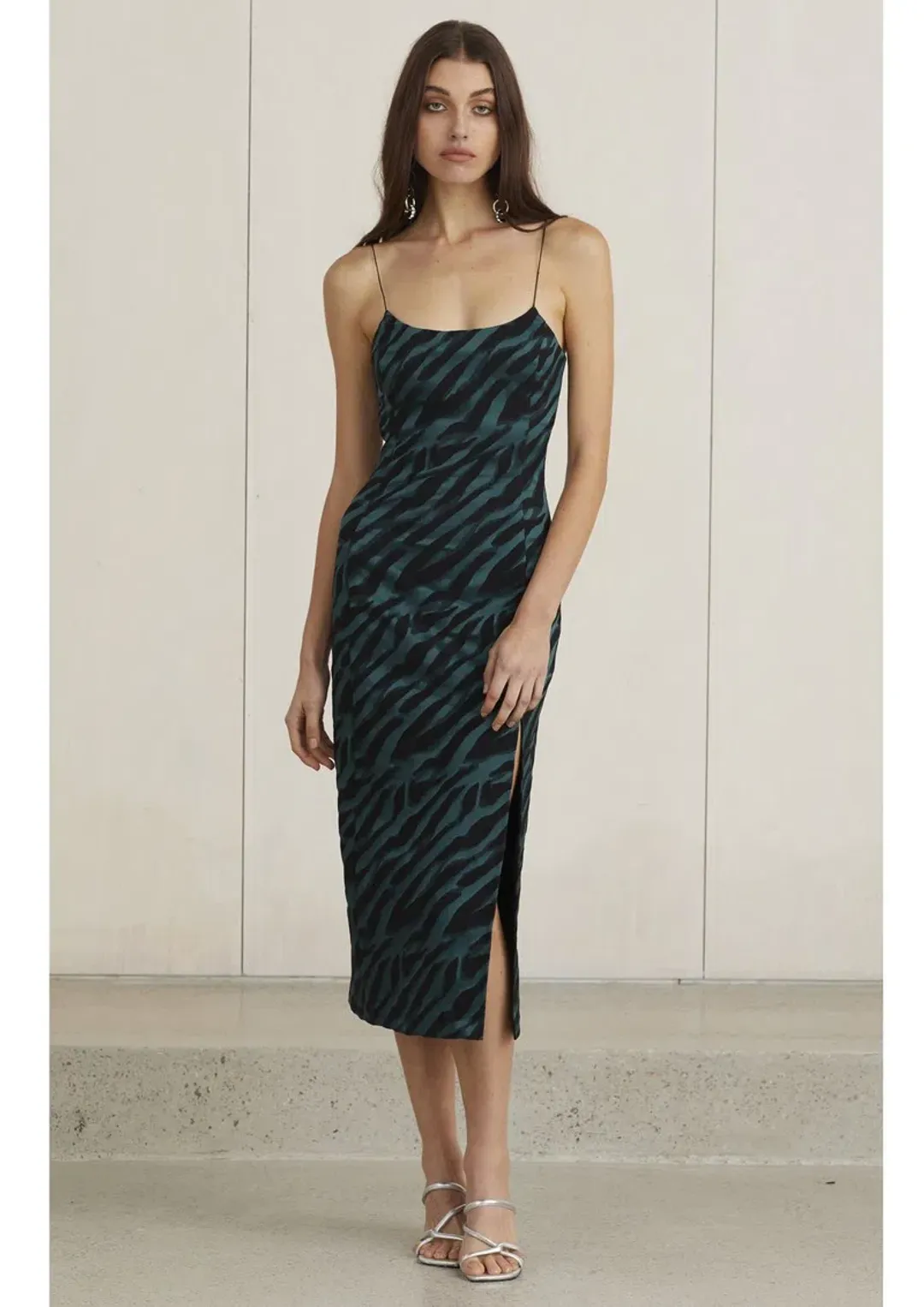 Bec & Bridge Discotheque Midi Dress Emerald Zebra Size 12 for rent on The Volte - main image