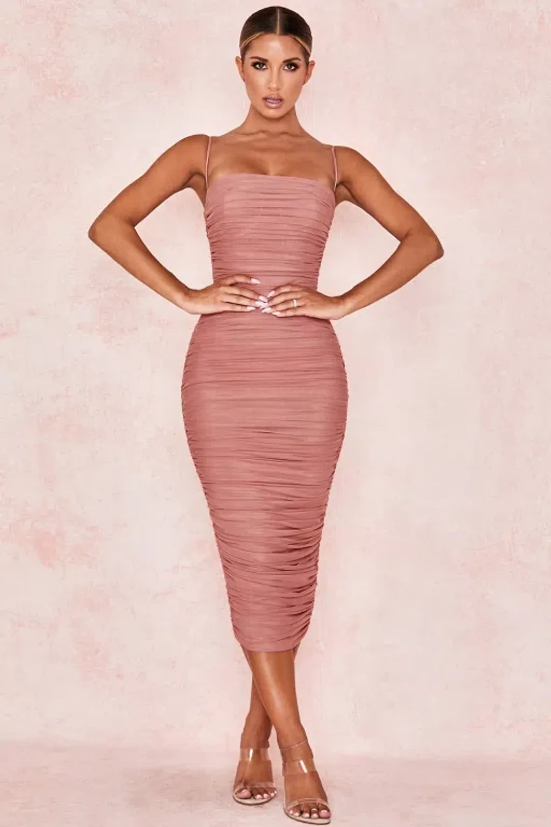 House of CB Sirene Mesh Midi Dress Antique Rose Size S / Au 8 for rent on The Volte - main image