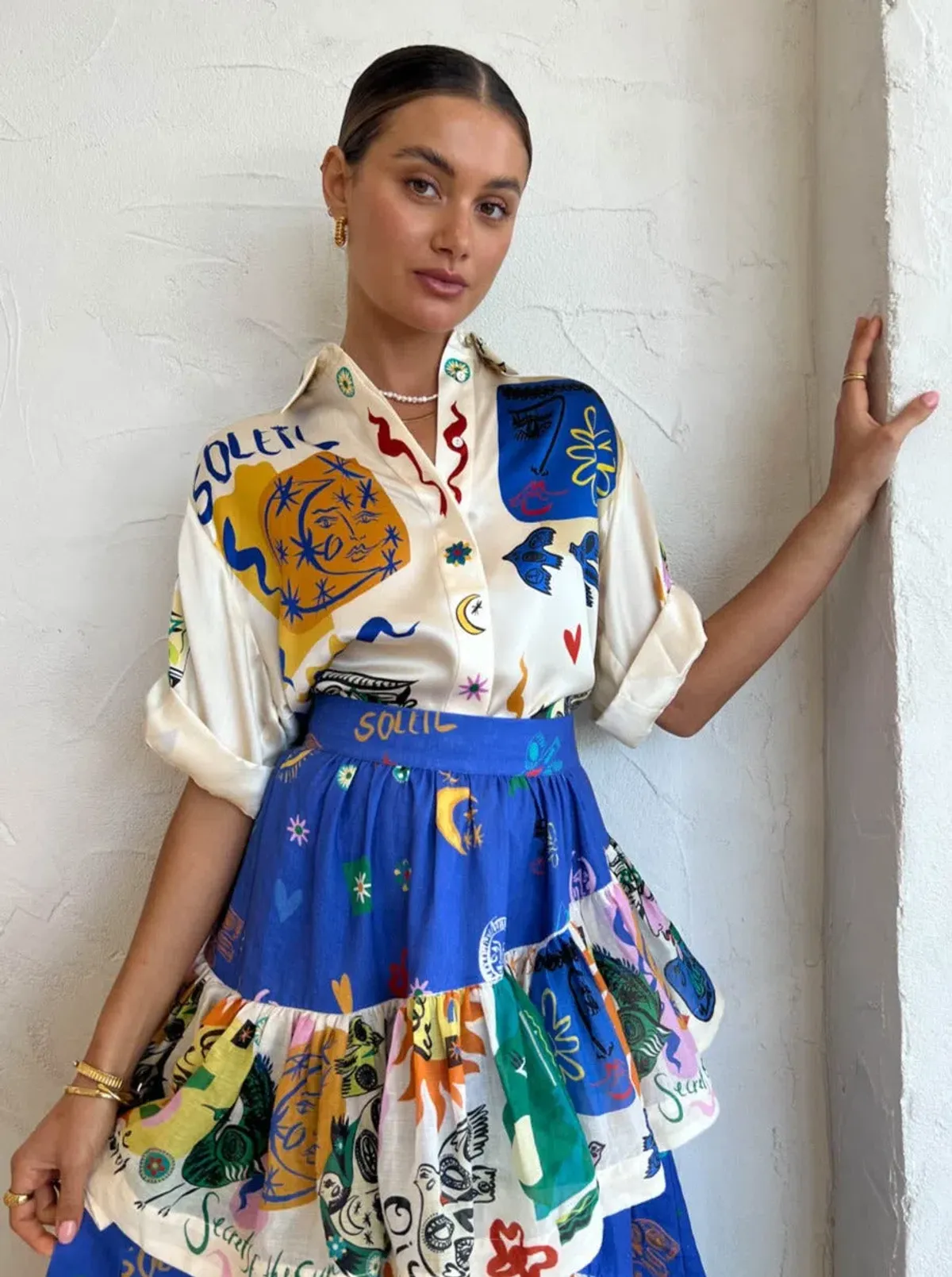 Alemais Soleil Oversized Silk Top Size 12 and Ruffle Skirt Set Multi Size 14 - Image 1