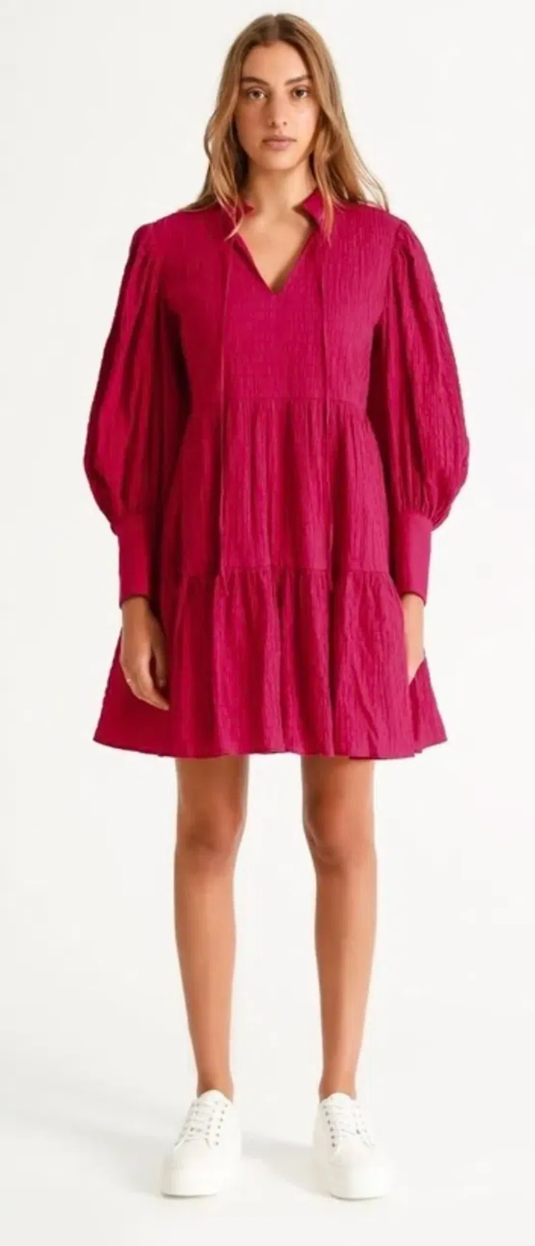 Piper Cotton Tiered Mini Dress Pink Size AU 6 for rent on The Volte - main image