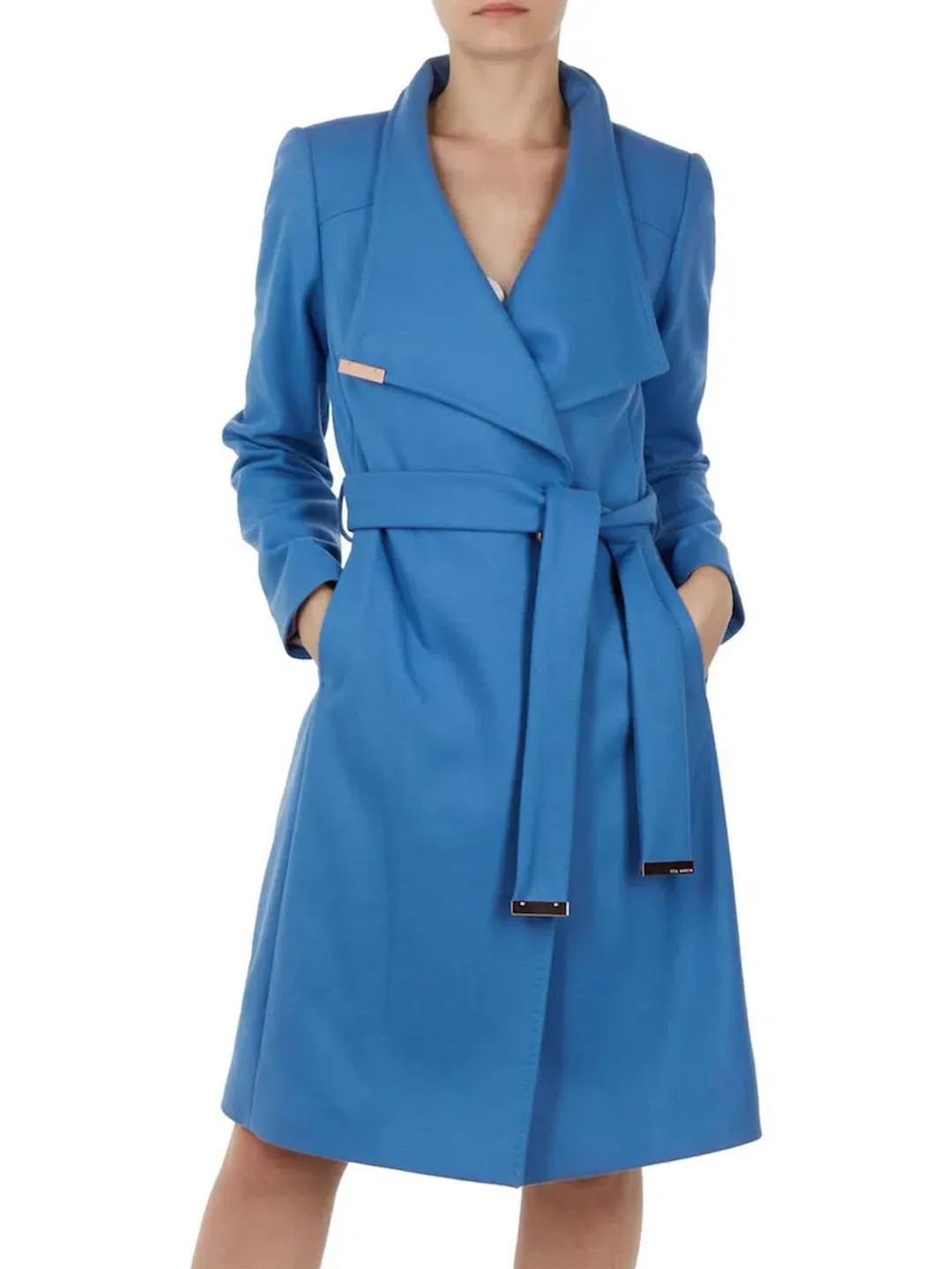 Ted Baker Sandra Wool Blend Wrap Coat Mid Blue Size 1 / Au 8 for rent on The Volte - main image