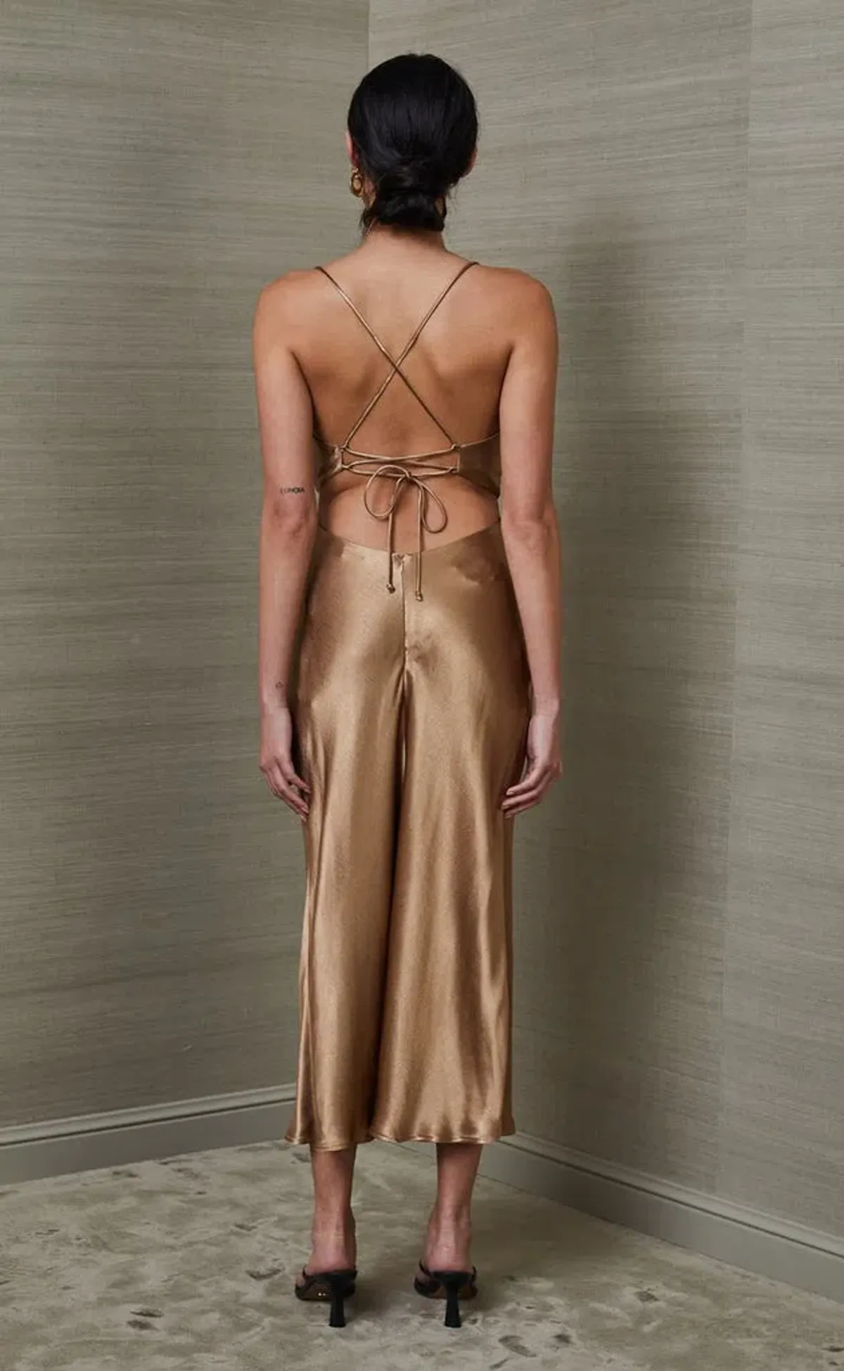 Bec & Bridge Aubrey Cut Out Midi Dress Gold Size 6 / XS - Image 3