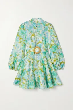Zimmermann High Tide Buttoned Mini Dress Aqua Ikat Floral Size 0 / Au 8 for rent on The Volte - image 3