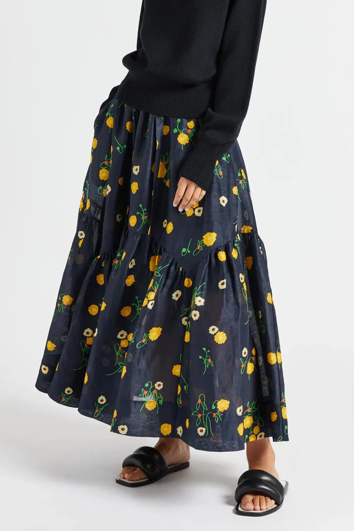 Lee Mathews Ketty Maxi Skirt in Navy Floral Size 1/Au 8 - Image 2