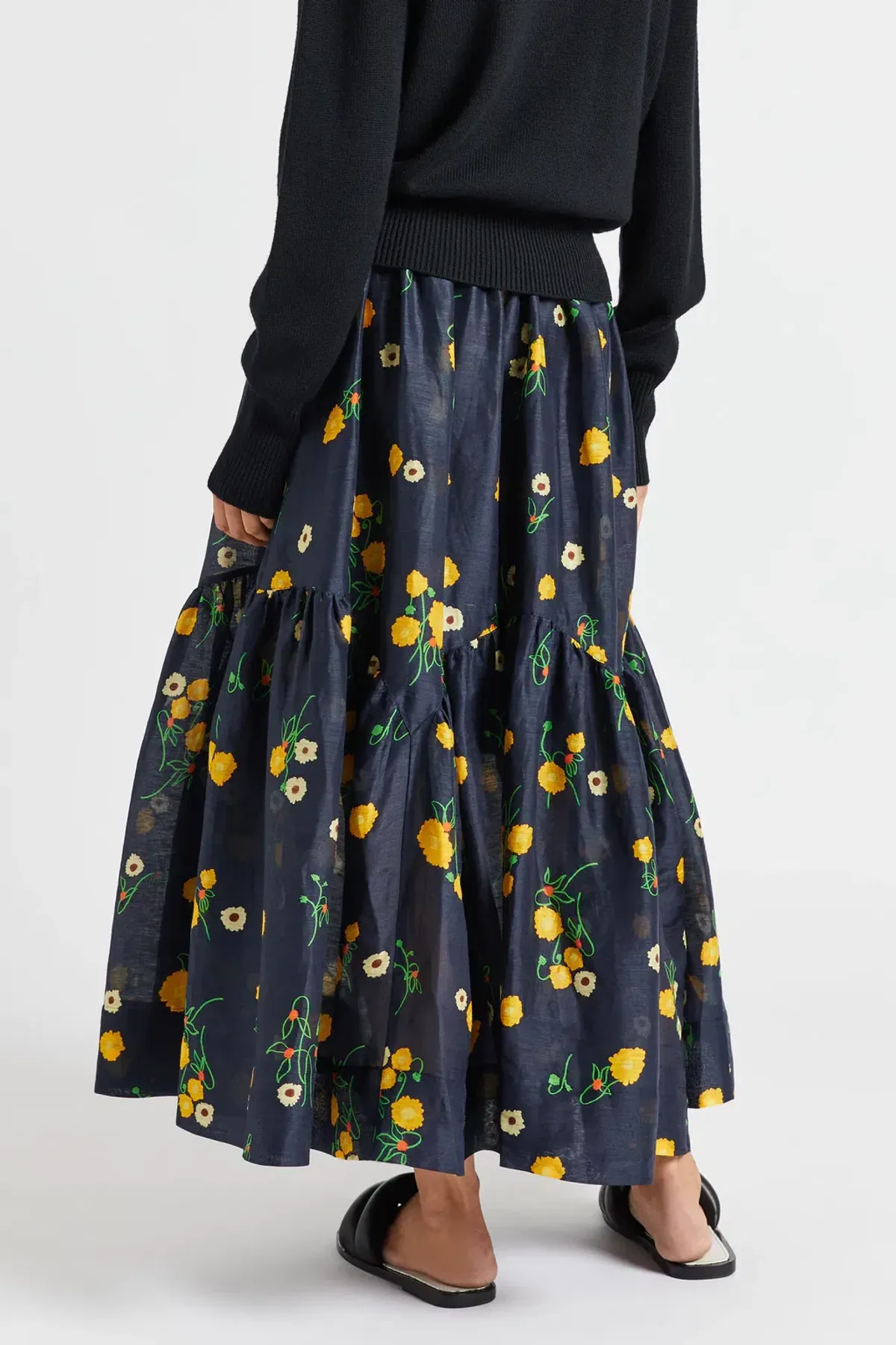 Lee Mathews Ketty Maxi Skirt in Navy Floral Size 1/Au 8 - Image 5