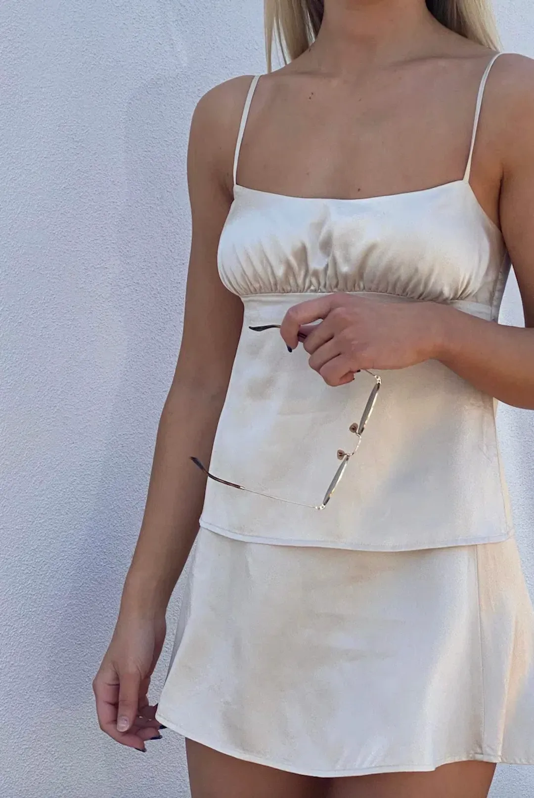 I Dream For You Champagne Silk Cami & Wave Silk Skirt Set Cream Size XS-S/AU 6 for rent on The Volte - main image