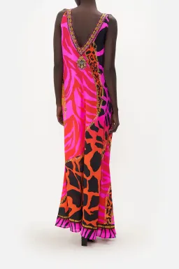 The Always Change Your Spots V Neck Flared Jumpsuit Pink Print Size S/Au 8 for rent on The Volte - image 3