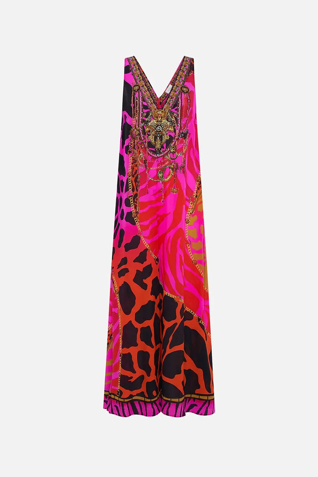 The Always Change Your Spots V Neck Flared Jumpsuit Pink Print Size S/Au 8 for rent on The Volte - main image