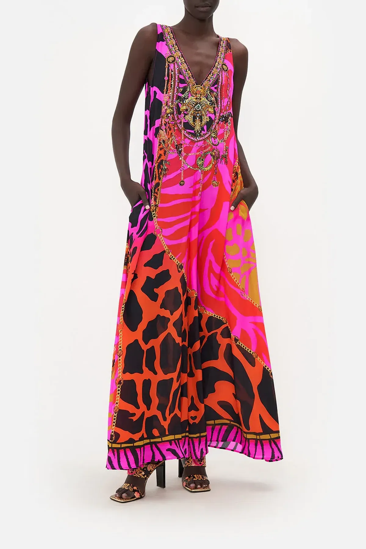 The Always Change Your Spots V Neck Flared Jumpsuit Pink Print Size S/Au 8 - Image 1