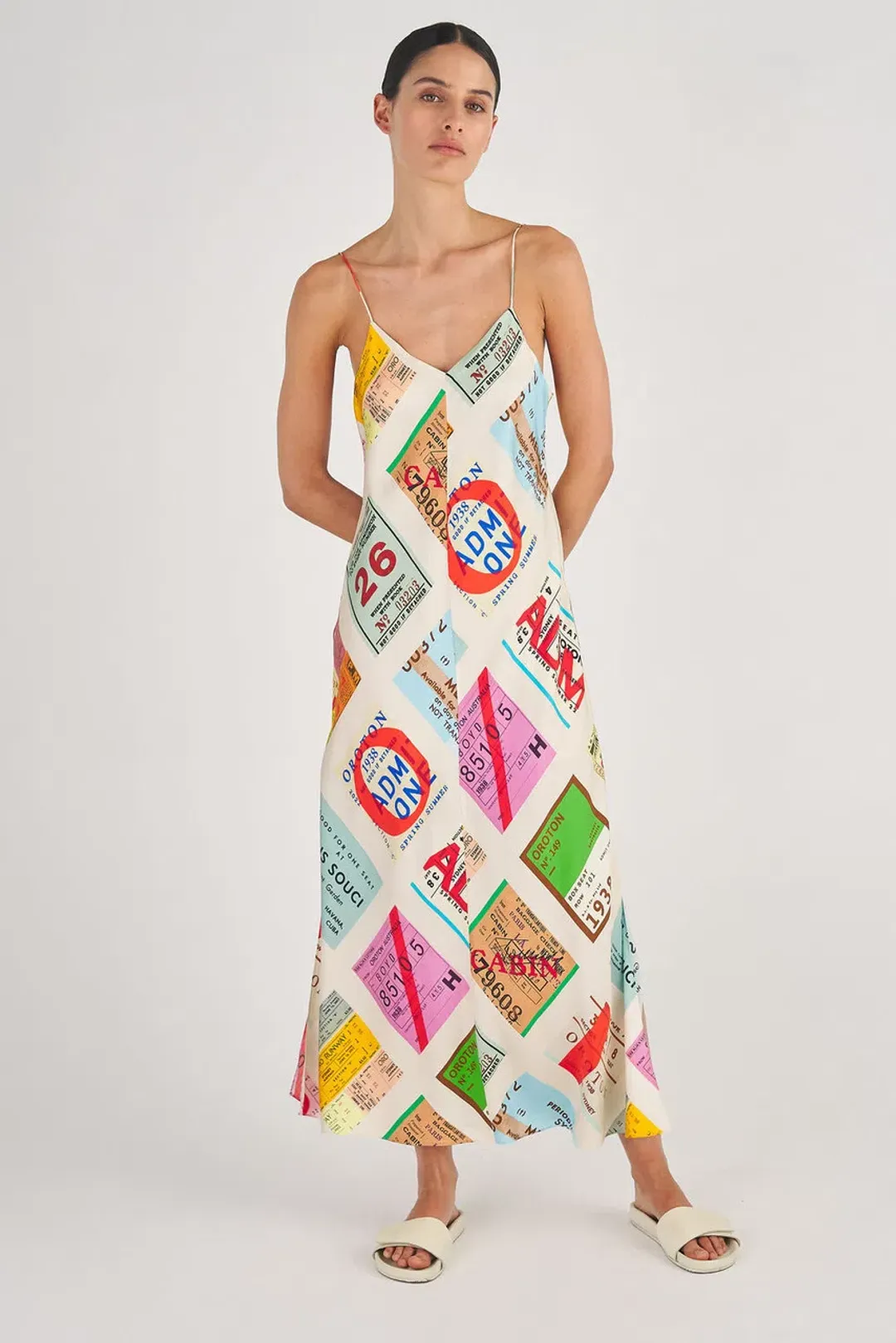 Oroton Ticket Print Slip Dress Print Size 8 for rent on The Volte - main image