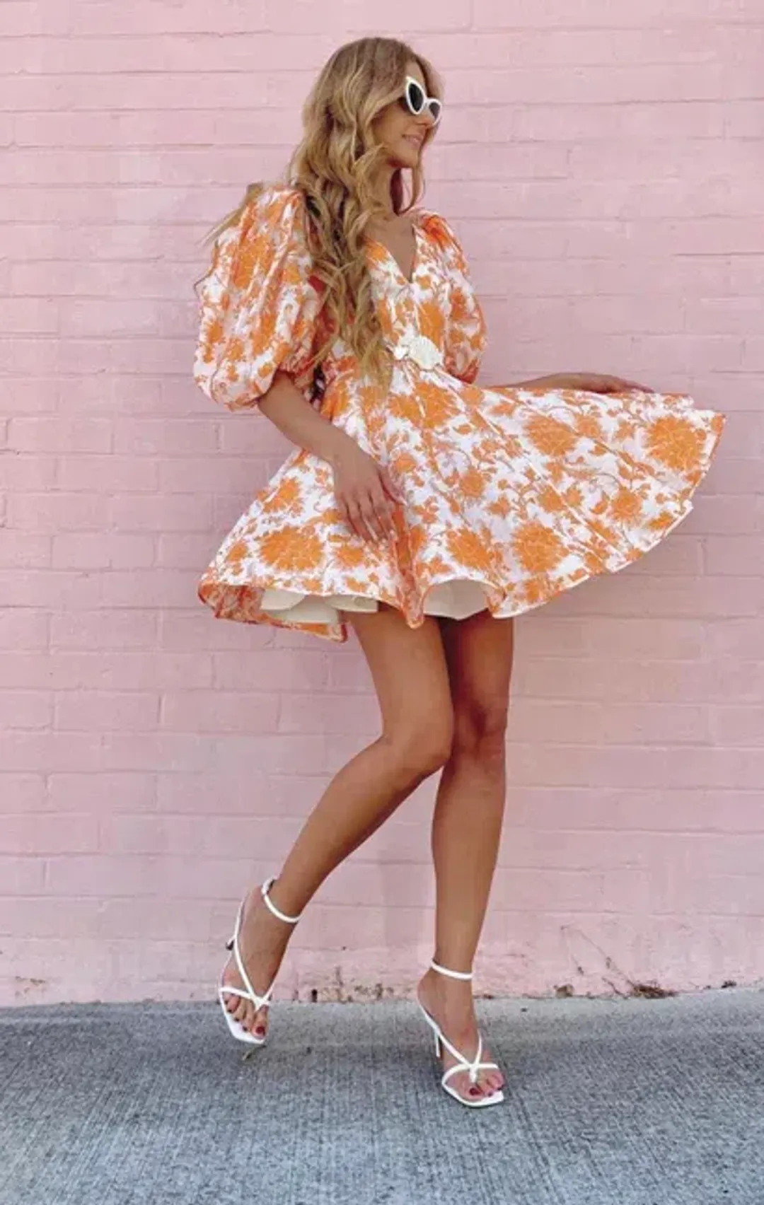 Zimmermann Postcard Puff Sleeve Flared Mini Dress Orange Tonal Floral AU14 (22:11) for rent on The Volte - main image