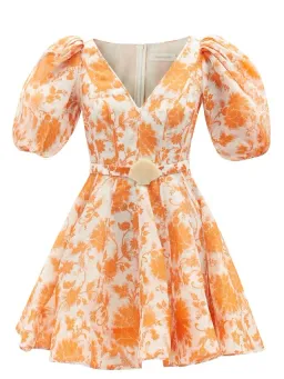 Zimmermann Postcard Puff Sleeve Flared Mini Dress Orange Tonal Floral AU14 (22:11) for rent on The Volte - image 7