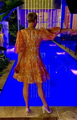 Zimmermann Postcard Puff Sleeve Flared Mini Dress Orange Tonal Floral AU14 (22:11) for rent on The Volte - image 5