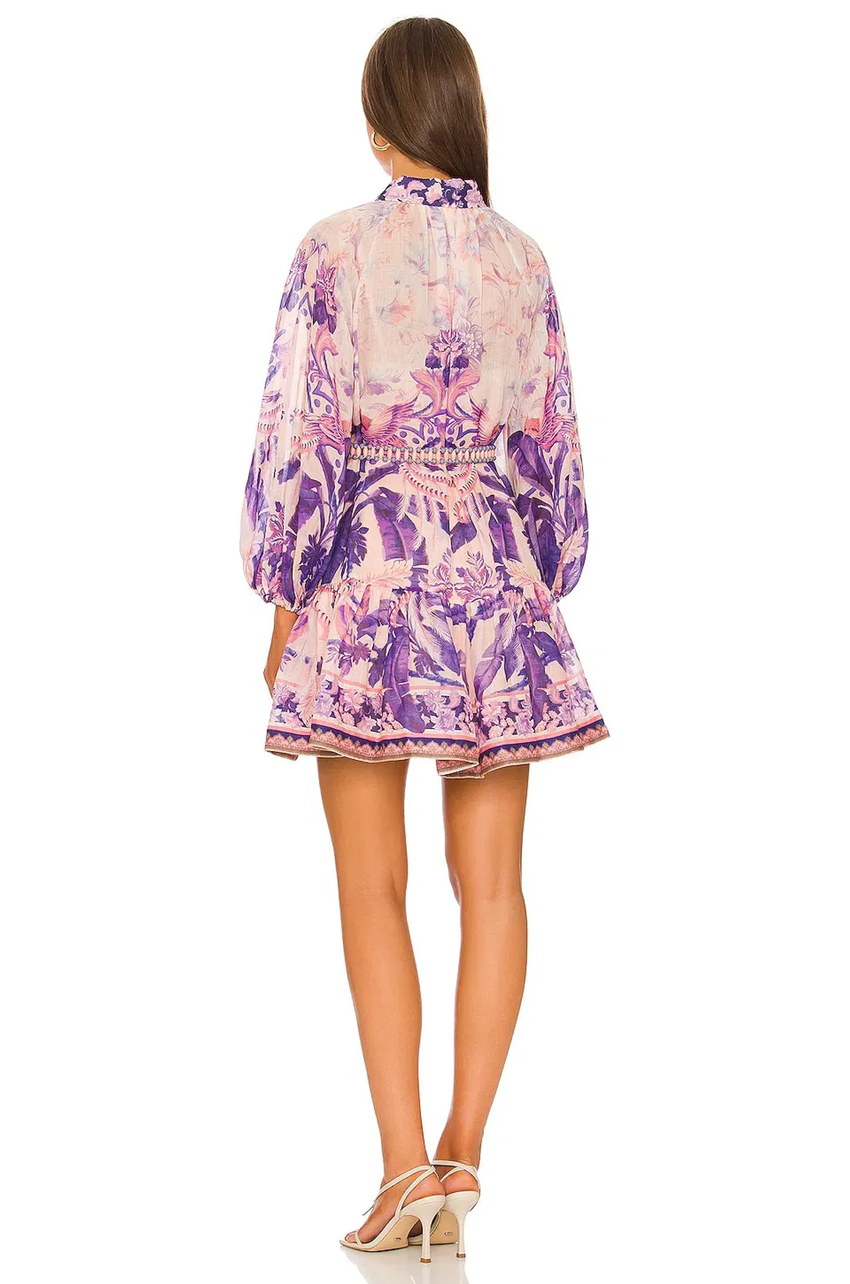 Zimmermann Lyre Billow Mini Dress in Purple Palm Print Size 0 / Au 8 - Image 3