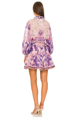 Zimmermann Lyre Billow Mini Dress in Purple Palm Print Size 0 / Au 8 for rent on The Volte - image 3