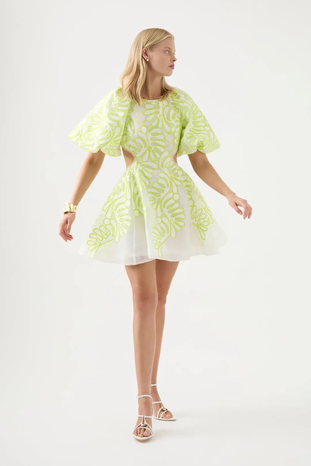 Aje Botanical Applique Mini Dress Ivory/Citrus Yellow Size 12 / L for rent on The Volte - main image