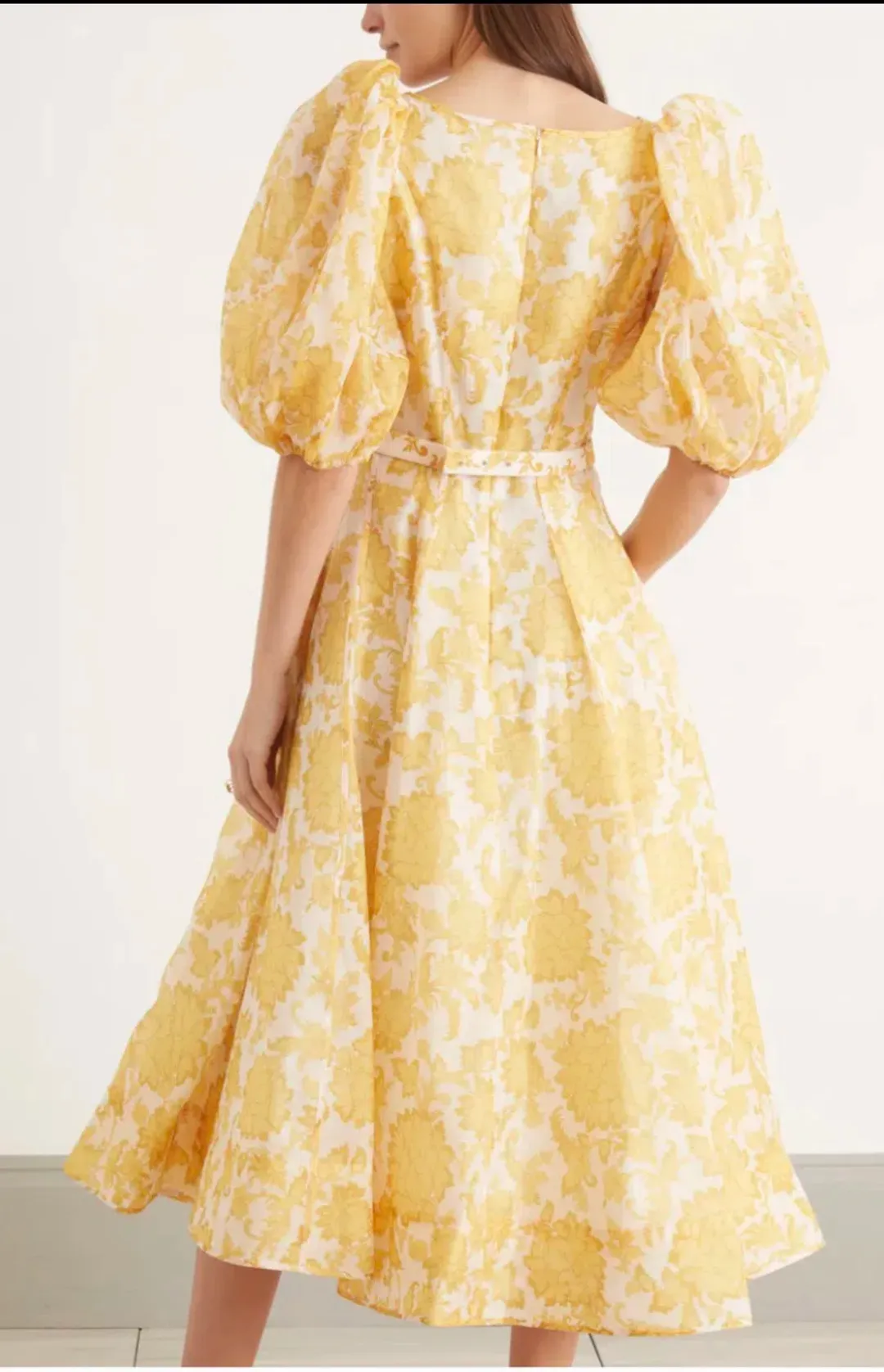 Zimmermann Postcard Puff Sleeve Midi Dress in Yellow AU14 (22:12) for rent on The Volte - main image