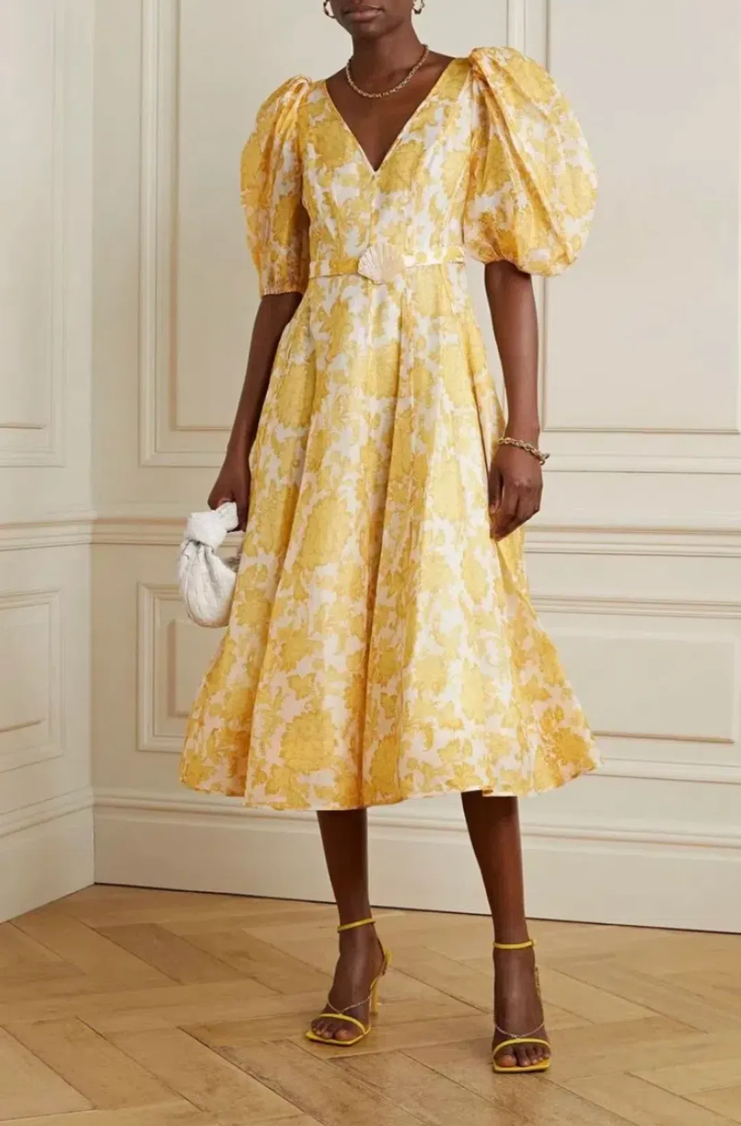 Zimmermann Postcard Puff Sleeve Midi Dress in Yellow AU14 (22:12) for rent on The Volte - main image