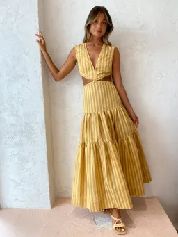 Bec & Bridge Liliana Maxi Dress Yellow Print Size 8 for rent on The Volte - image 1