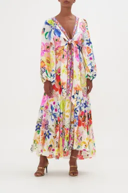 Camilla Wrap Tie Dress With Blouson Sleeve Fairy Gang Floral Size L/ Au 14 for rent on The Volte - image 1