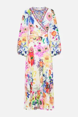 Camilla Wrap Tie Dress With Blouson Sleeve Fairy Gang Floral Size L/ Au 14 for rent on The Volte - image 6