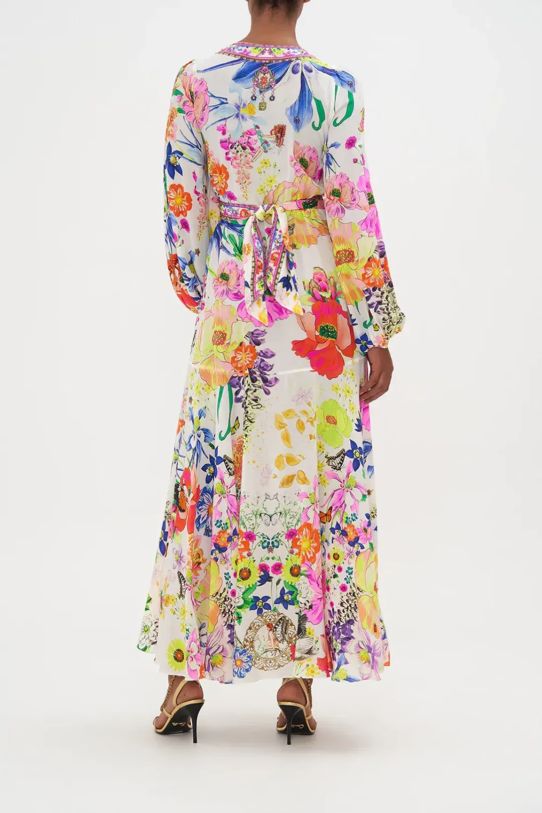 Camilla Wrap Tie Dress With Blouson Sleeve Fairy Gang Floral Size L/ Au 14 for rent on The Volte - main image