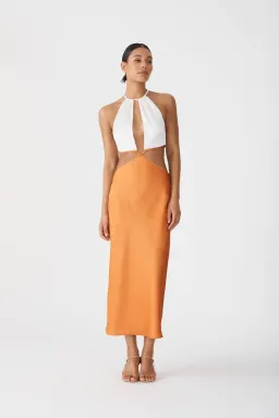 San Sloane Jasmine Midi Dress Orange/White Size 6 for rent on The Volte - image 3