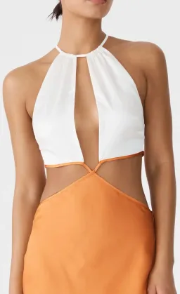 San Sloane Jasmine Midi Dress Orange/White Size 6 for rent on The Volte - image 2