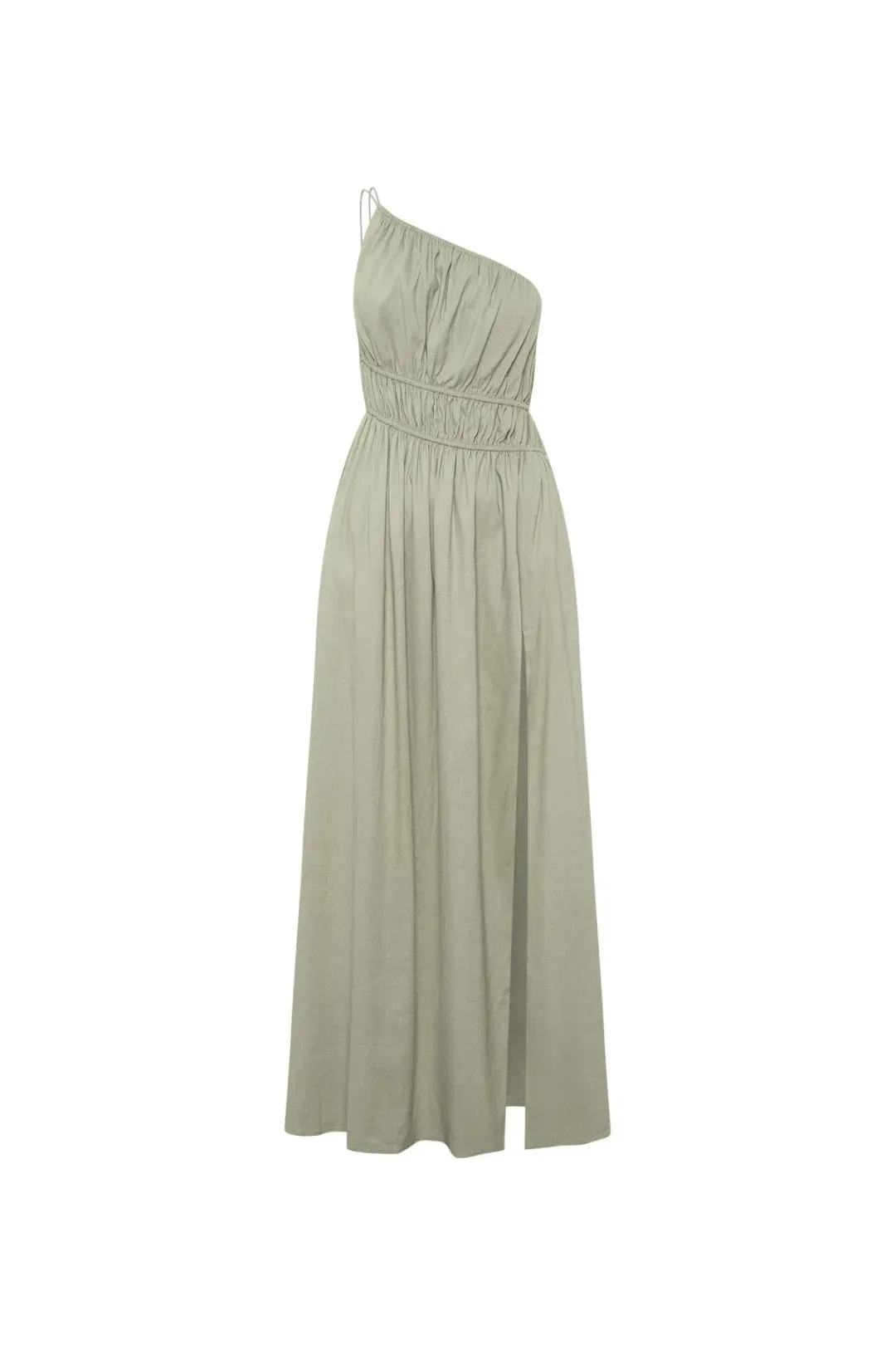 Camilla And Marc Sevilla Asymmetric One Shoulder Linen Maxi Dress In Oregano Green Size 12 for rent on The Volte - main image