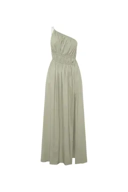 Camilla And Marc Sevilla Asymmetric One Shoulder Linen Maxi Dress In Oregano Green Size 12 for rent on The Volte - image 4
