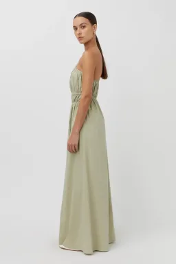 Camilla And Marc Sevilla Asymmetric One Shoulder Linen Maxi Dress In Oregano Green Size 12 for rent on The Volte - image 2