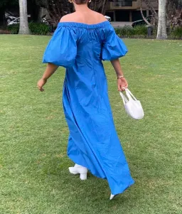 Scanlan Theodore Off Shoulder Cotton Poplin Gathered Pocket Dress Blue Size 10 / M for rent on The Volte - image 2