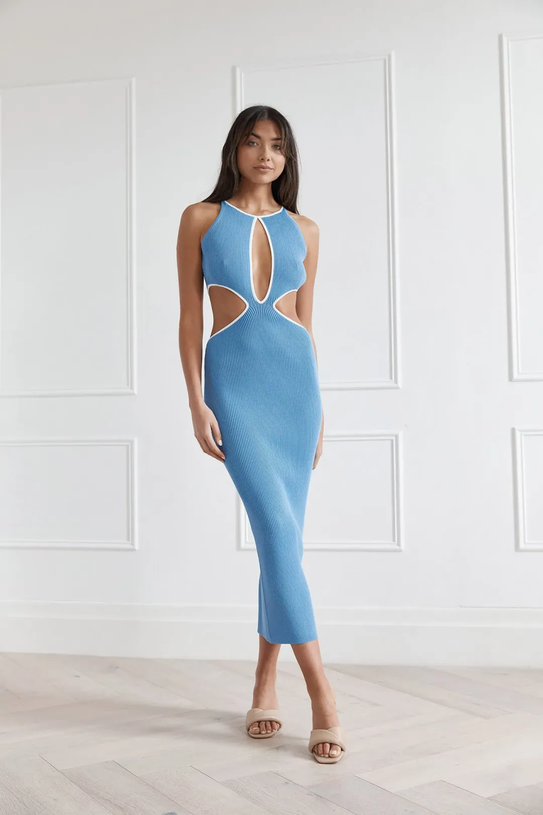 San Sloane Adrian Rib Midi Dress Blue Size 6 for rent on The Volte - main image