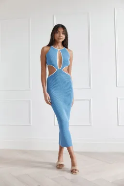 San Sloane Adrian Rib Midi Dress Blue Size 6 for rent on The Volte - image 2