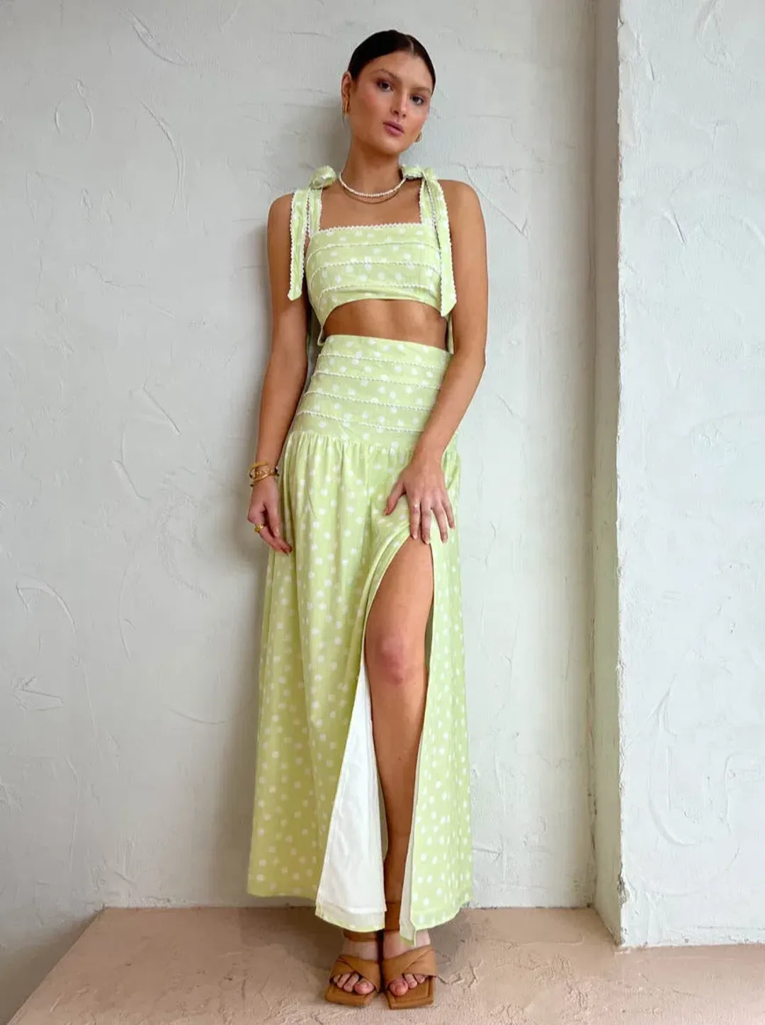 Issy Adore Dress in Key Lime Dot Print Size 10 for rent on The Volte - main image