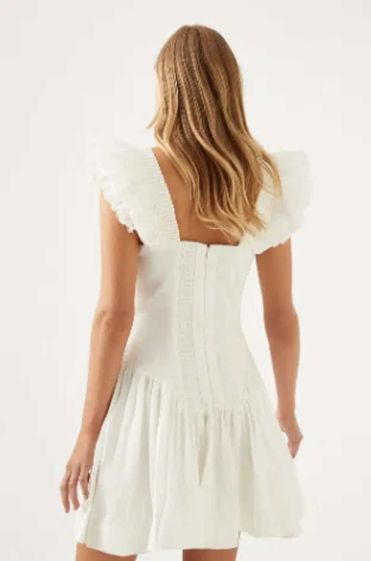 Aje Simone Frill Sleeve Mini Dress Ivory Size 6 / XS - Image 3