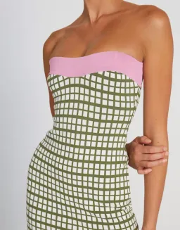 By Johnny Isabella Check Strapless Knit Dress Army Pink Size 6 for rent on The Volte - image 2