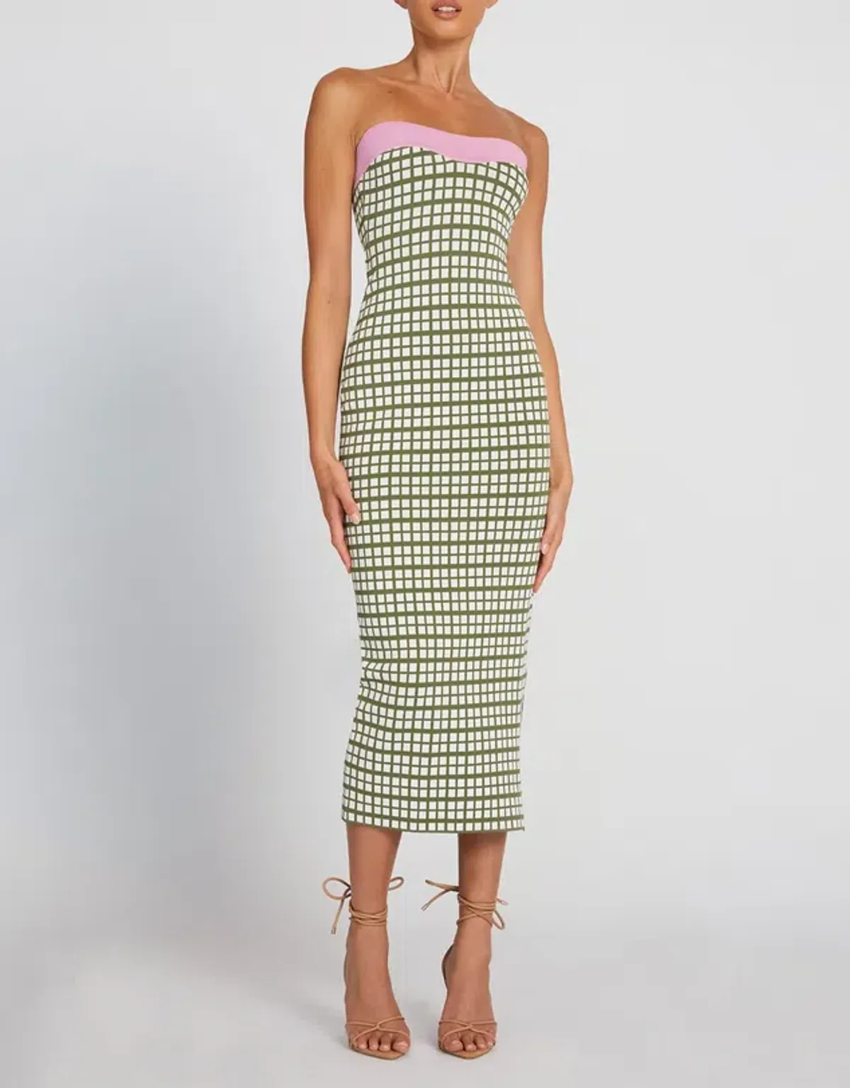 By Johnny Isabella Check Strapless Knit Dress Army Pink Size 6 - Image 1