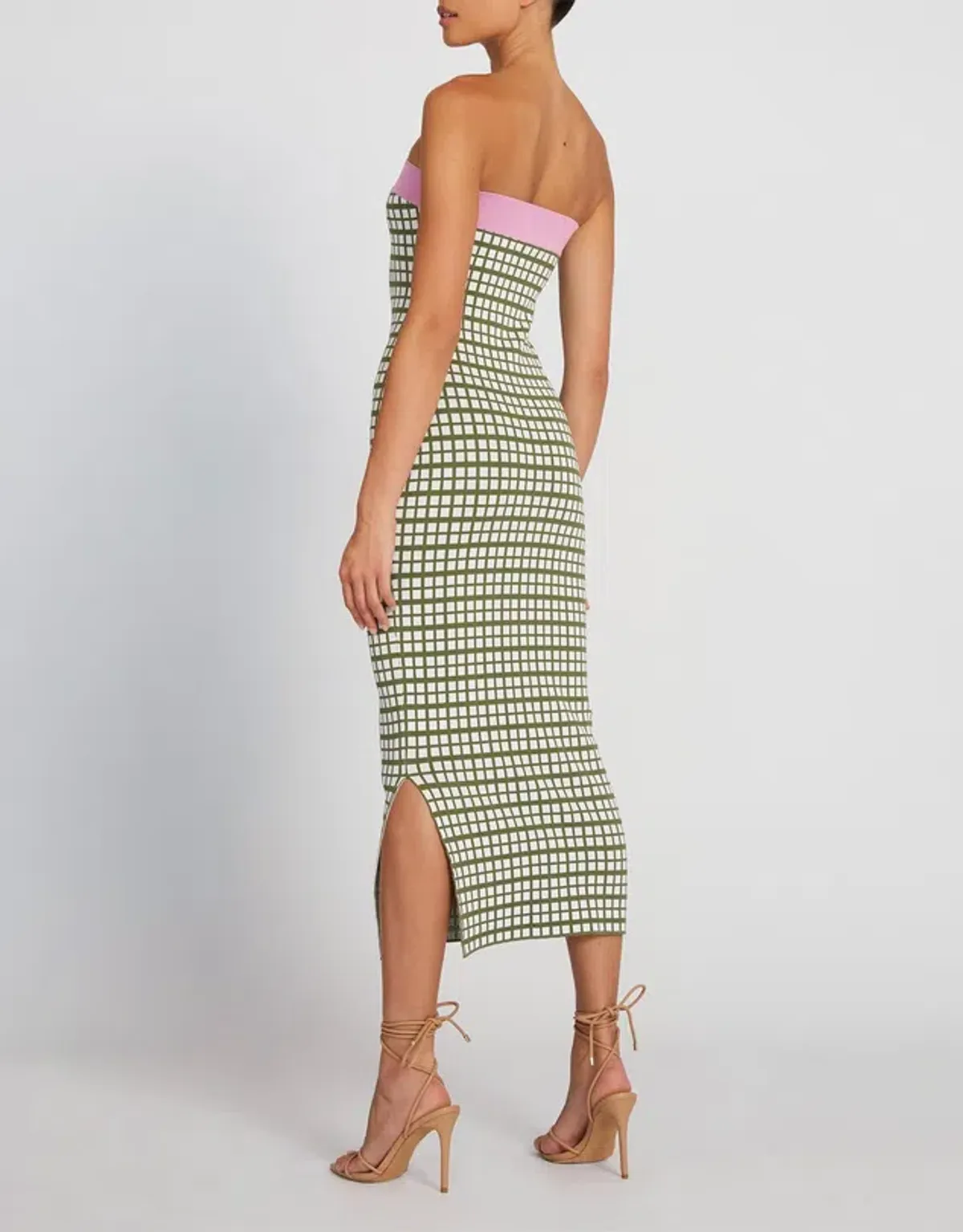 By Johnny Isabella Check Strapless Knit Dress Army Pink Size 6 - Image 3