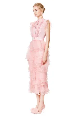 Ivan Young Silk Ruffles Tiered Midi Dress Pink Size 8 for rent on The Volte - image 2
