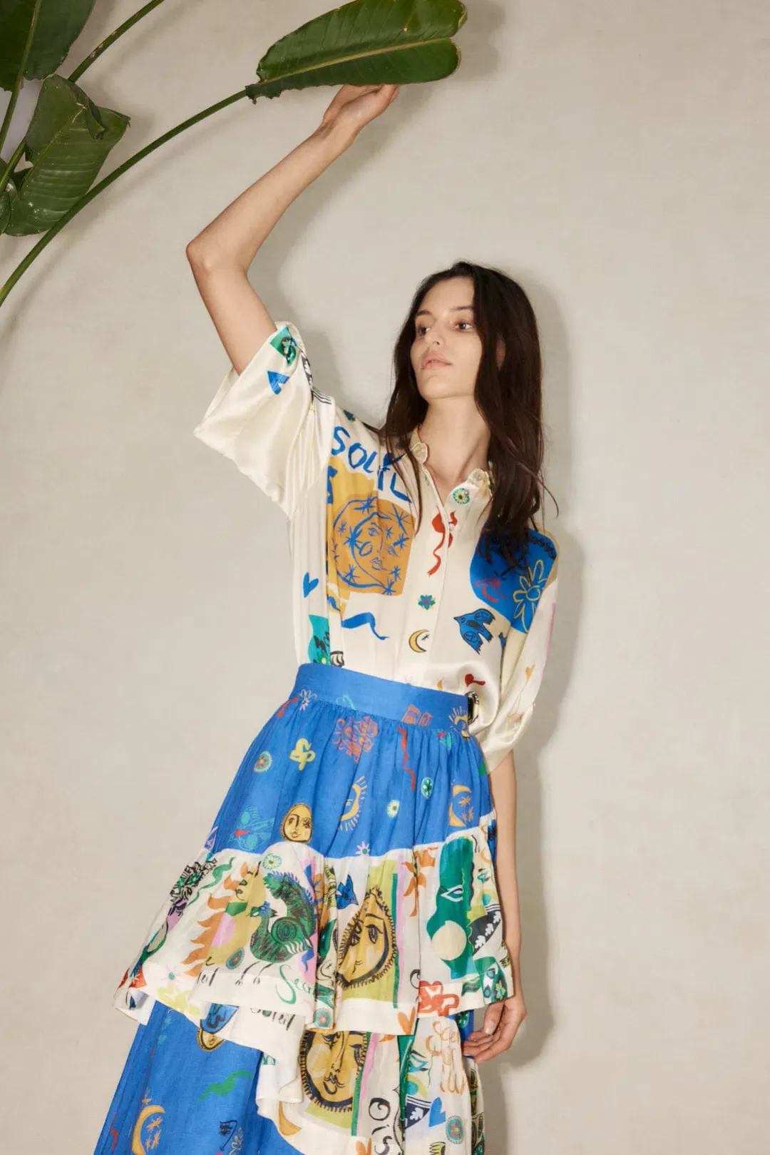 Alemais Soleil Oversized Shirt and Ruffle Skirt Set Print Size 14 for rent on The Volte - main image