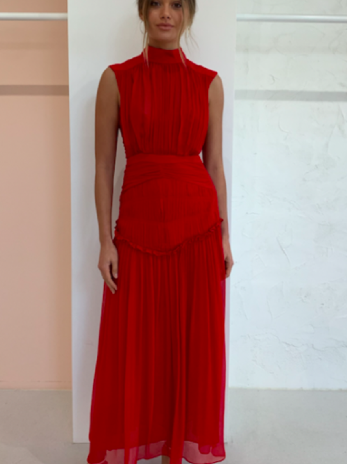 Shona Joy Clemence High Neck Midi Dress Red Size 12 - Image 1