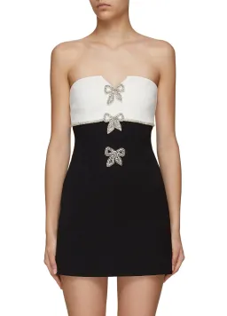 Self Portrait Crystal Embellished Bow Applique Mini Tube Dress Black/White Size 10 for rent on The Volte - image 2