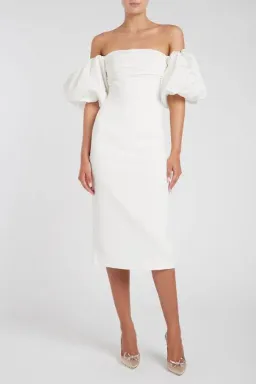 Rebecca Vallance Genevieve Puff Sleeve Dress White Size 12 for rent on The Volte - image 1