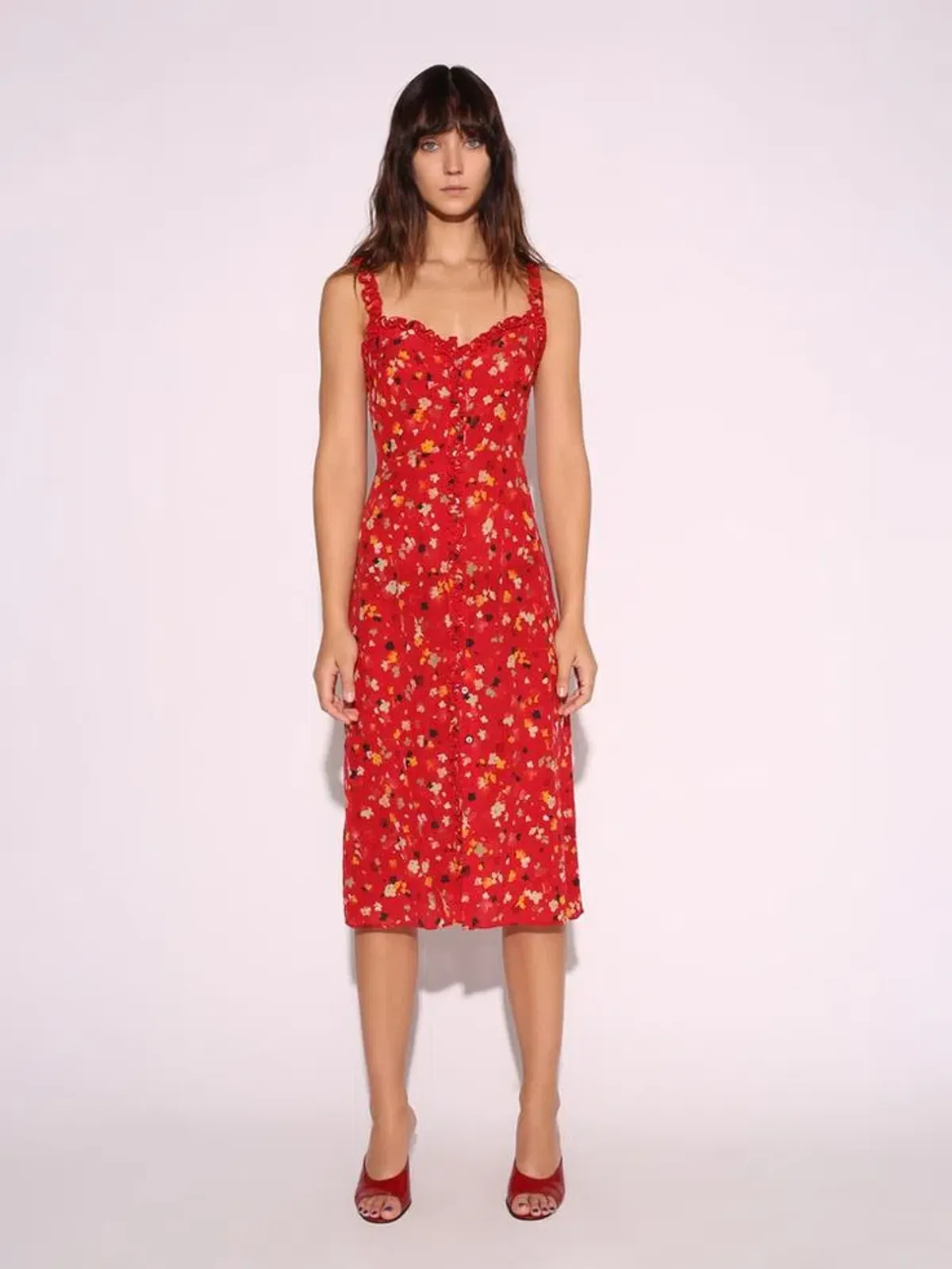 Realisation Par Juliet Midi Dress Red Floral Size L /Au 12 - Image 1