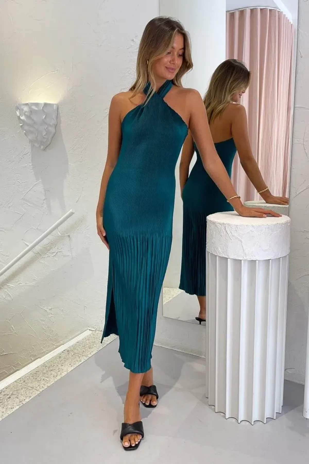 Lidee Soiree Halter Gown Teal Green Size 12 - Image 3