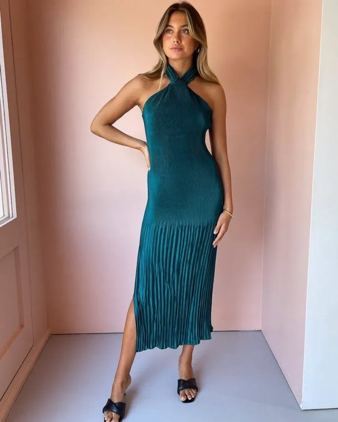 Lidee Soiree Halter Gown Teal Green Size 12 for rent on The Volte - main image